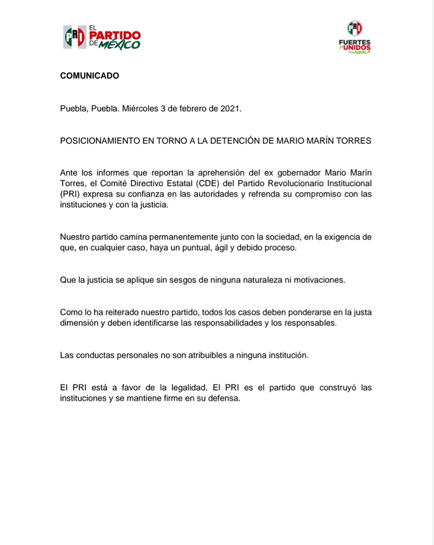 POSICIONAMIENTO EN TORNO A LA DETENCIÓN DE MARIO MARÍN TORRES
