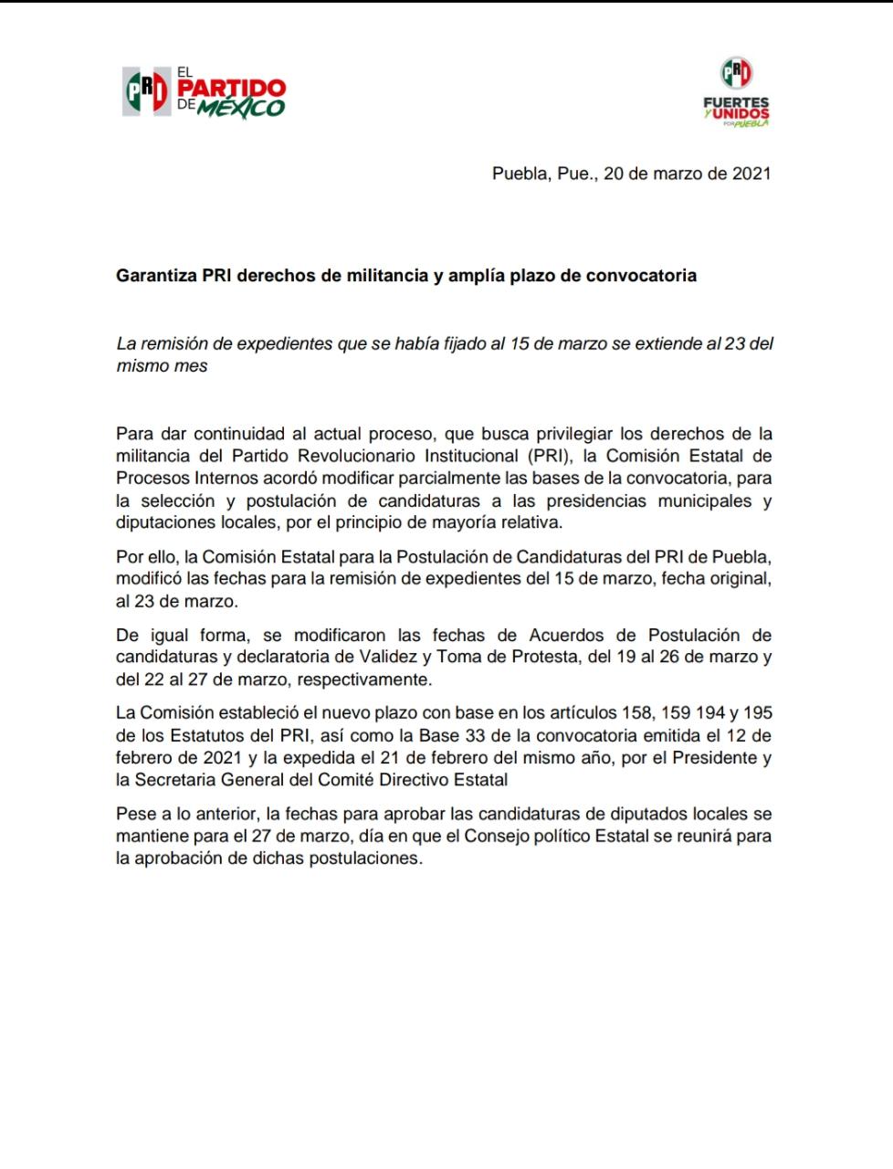 Garantiza PRI derechos de militancia y amplía plazo de convocatoria