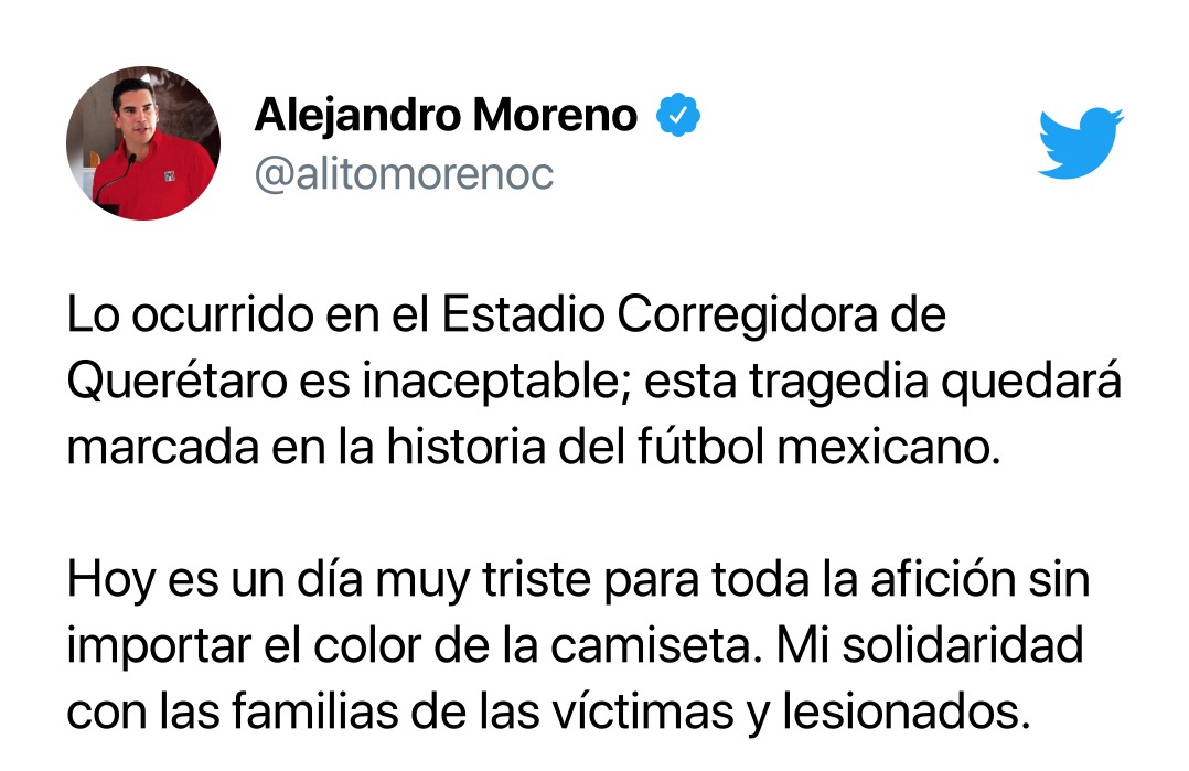 INACEPTABLE, LO OCURRIDO EN EL ESTADIO CORREGIDORA DE QUERÉTARO: ALEJANDRO MORENO