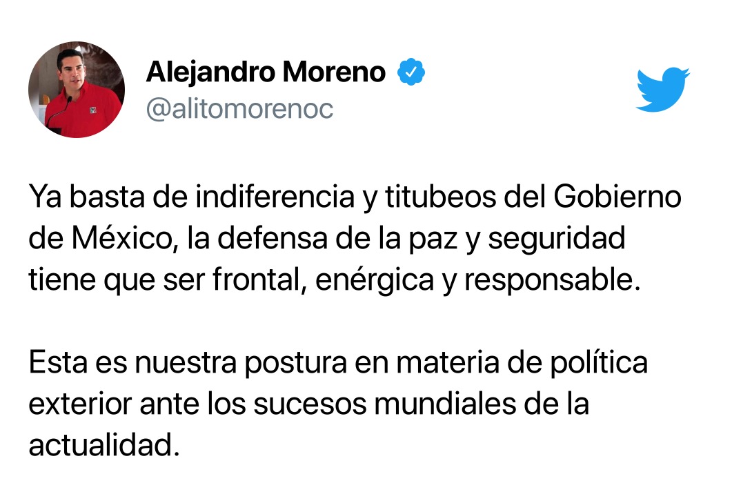 URGE ALEJANDRO MORENO AL ESTADO MEXICANO PRECISAR SANCIONES A RUSIA, POR INVASIÓN A UCRANIA 