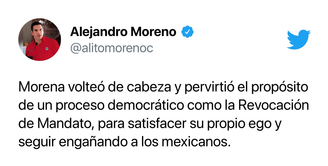 CONVIRTIÓ MORENA LA REVOCACIÓN DE MANDATO EN UNA BURLA A LA DEMOCRACIA: ALEJANDRO MORENO
