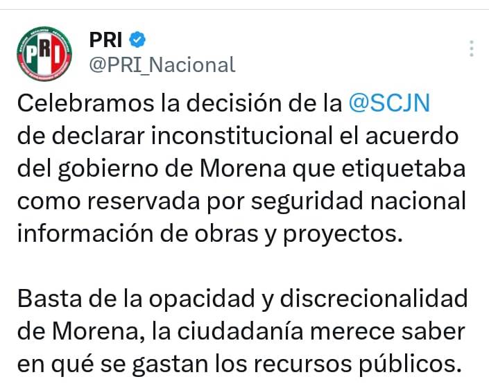 CELEBRA PRI DECISIÓN DE LA CORTE QUE CONSIDERÓ INCONSTITUCIONAL DECRETO DEL EJECUTIVO