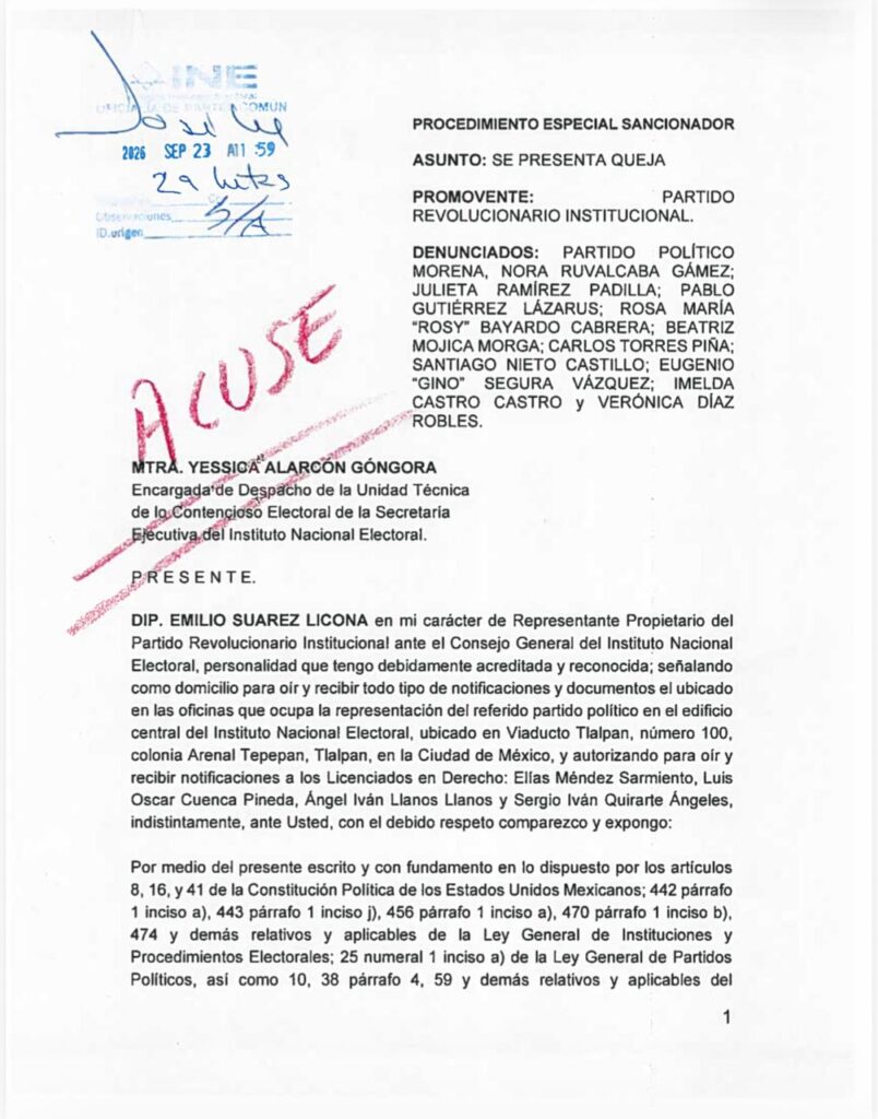 DENUNCIA PRI ANTE EL INE A “COORDINADORES ESTATALES” DE MORENA POR ACTOS ANTICIPADOS DE CAMPAÑA